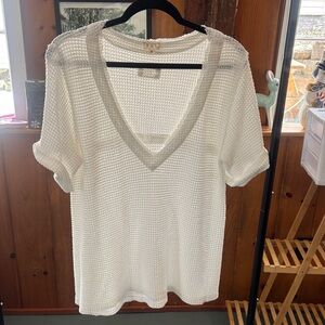 POL Cream Textured Short Sleeve Top